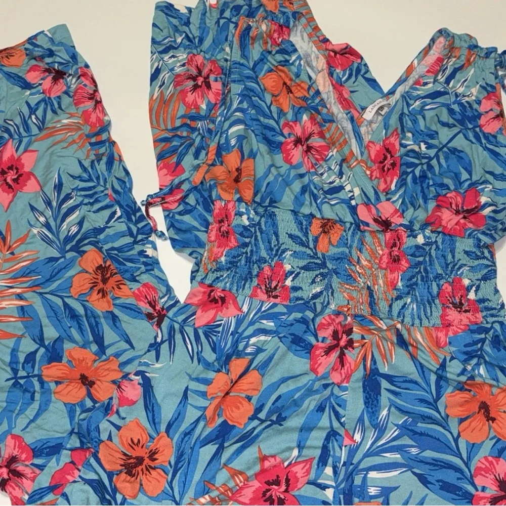 Floral Blue and Pink Jumpsuit - Picture 2 of 5